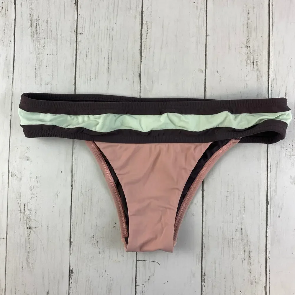 PilyQ Pink Riviera Color Block Teeny Cut Bikini Bottom Size Medium